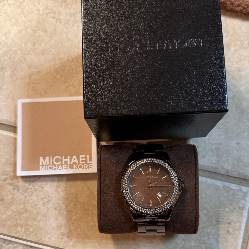 Michael Kors Dark Brown Watch with Crystal Accents